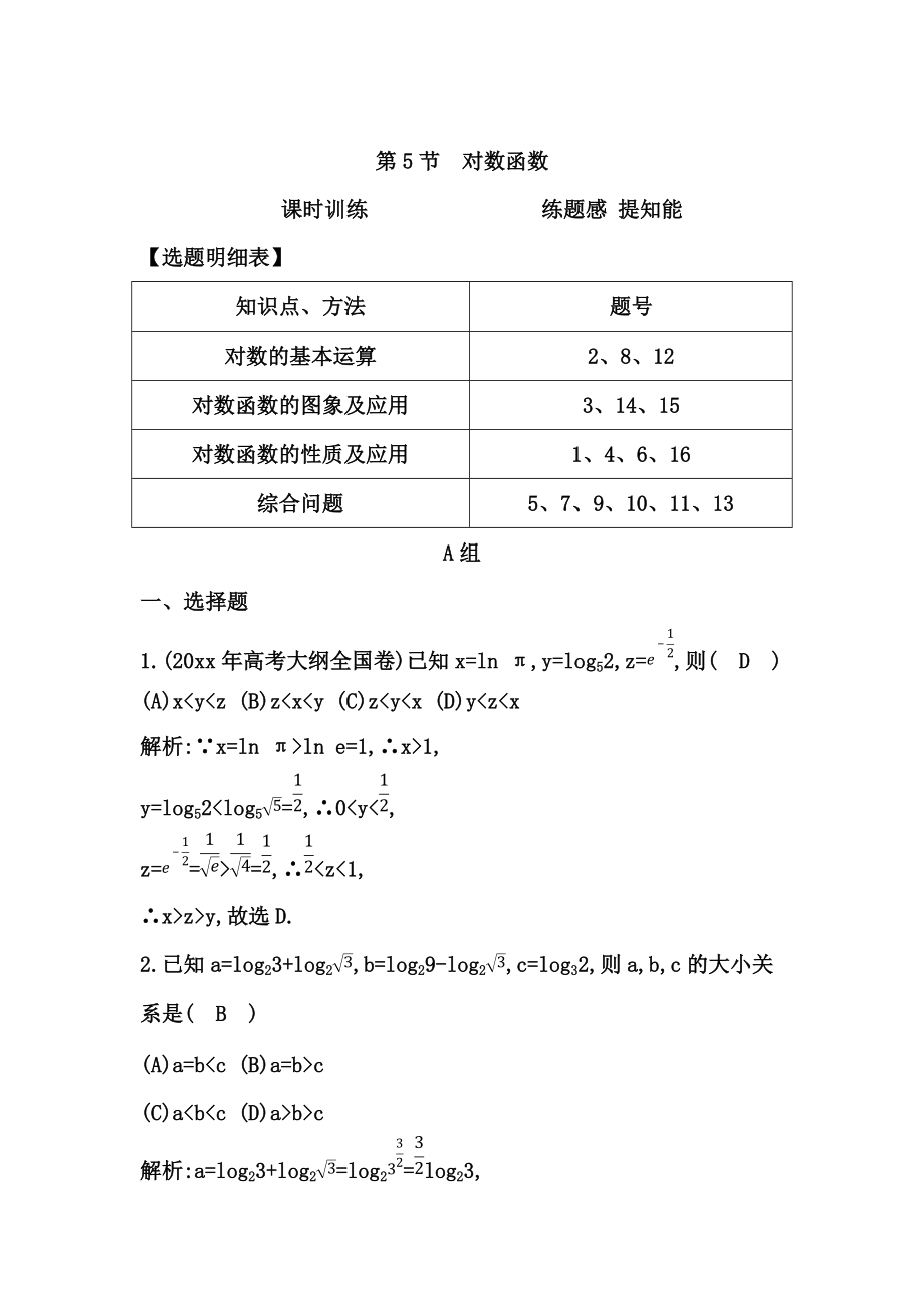 高考數(shù)學(xué) 廣東專(zhuān)用文科復(fù)習(xí)配套課時(shí)訓(xùn)練：第二篇 函數(shù)、導(dǎo)數(shù)及其應(yīng)用 第5節(jié)　對(duì)數(shù)函數(shù)含答案_第1頁(yè)