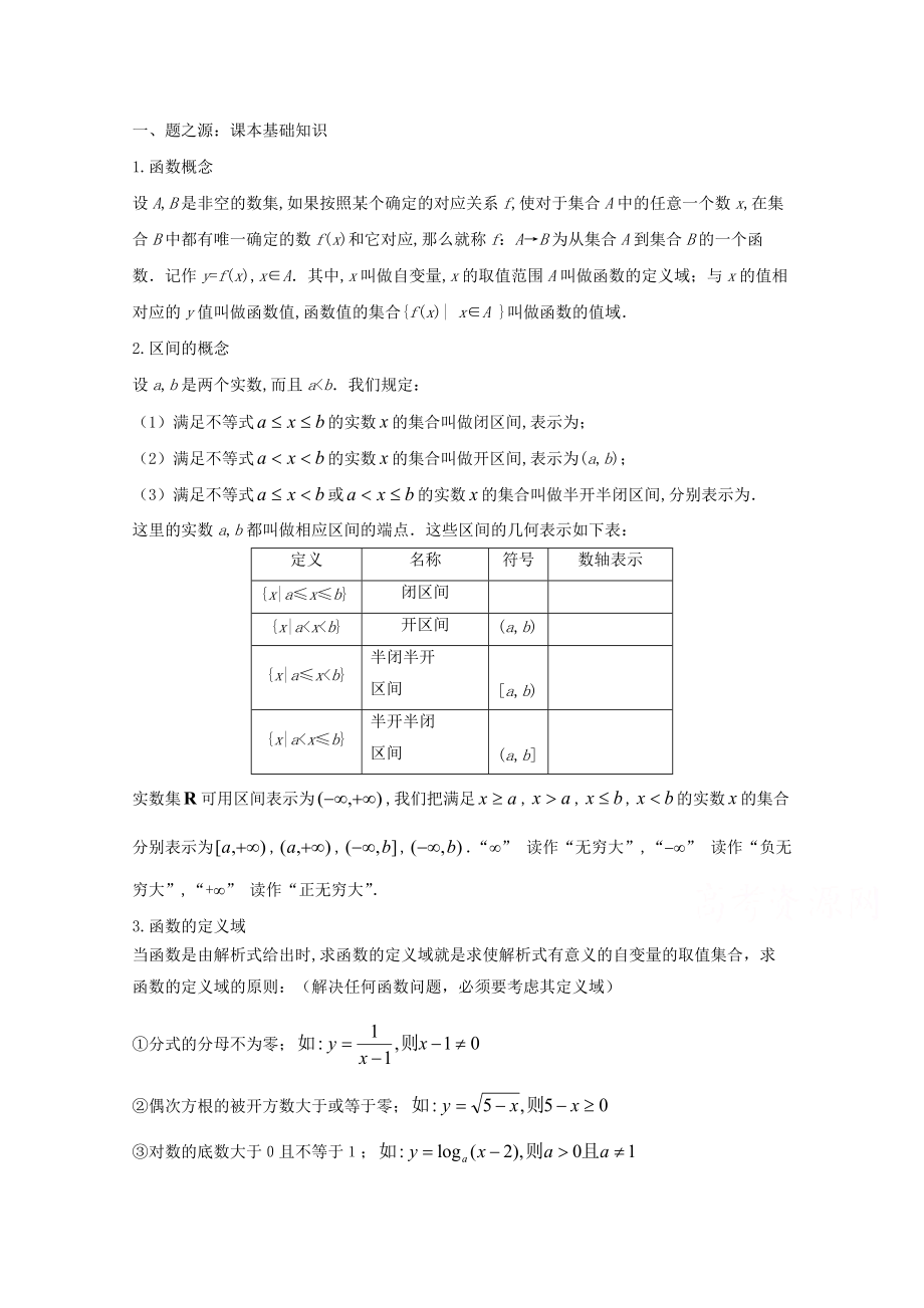 萬變不離其宗：高中數(shù)學(xué)課本典例改編之必修一：專題二 函數(shù)的概念與函數(shù)的表示 Word版含解析_第1頁