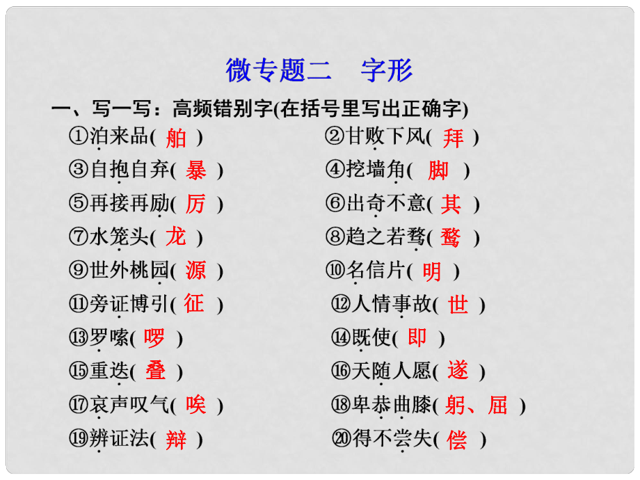 高考語文二輪 第一章語文基礎(chǔ)再強化 微專題二字形課件_第1頁