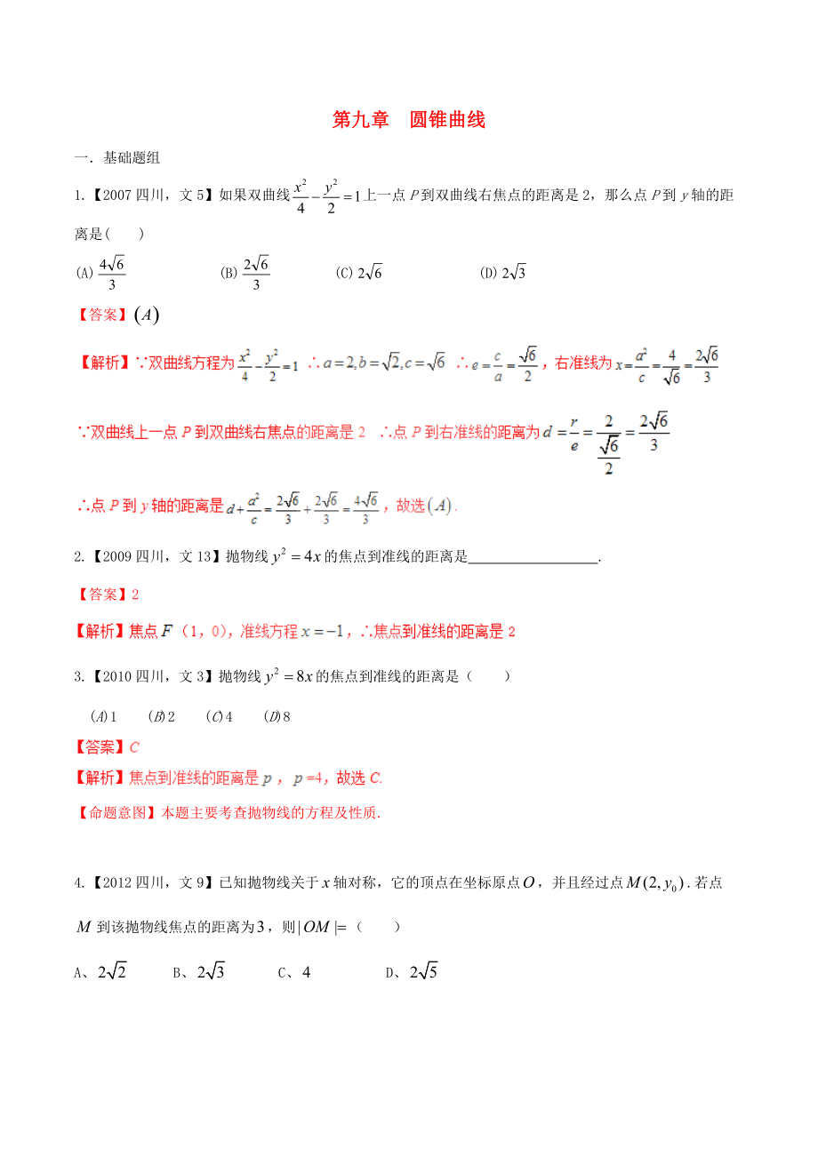 【備戰(zhàn)】四川版高考數(shù)學(xué)分項匯編 專題9 圓錐曲線含解析文_第1頁