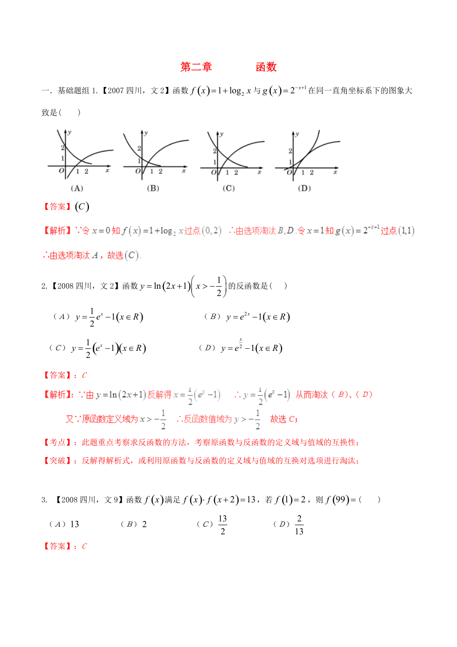 【備戰(zhàn)】四川版高考數(shù)學(xué)分項(xiàng)匯編 專題2 函數(shù)含解析文_第1頁