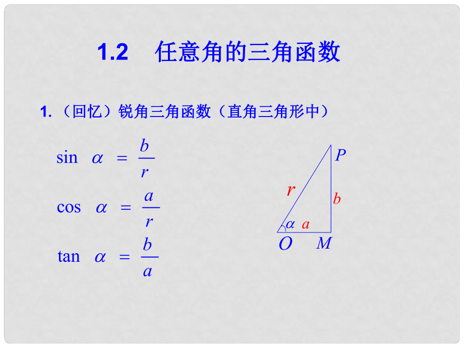 高二數(shù)學(xué)必修4 任意角的三角函數(shù)（二） 課件_第1頁