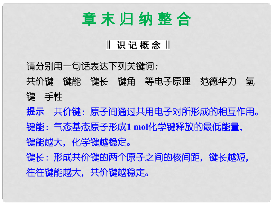 高中化學(xué) 第二章 分子結(jié)構(gòu)與性質(zhì) 章末歸納整合課件 新人教版選修3_第1頁