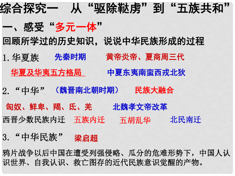 九年級(jí)歷史與社會(huì)上冊(cè) 第二單元 綜合探究一 從“驅(qū)除韃虜”到“五族共和”課件 人教版_第1頁(yè)