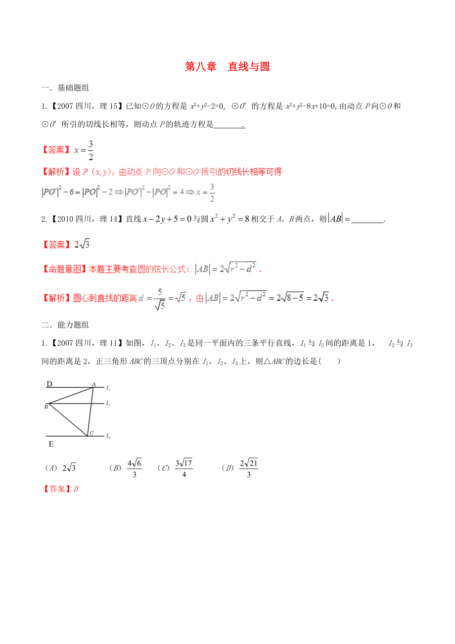 【備戰(zhàn)】四川版高考數(shù)學(xué)分項(xiàng)匯編 專題8 直線與圓含解析理_第1頁