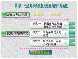 高考數(shù)學(xué)第一輪復(fù)習(xí) 第三篇 第1講 任意角和弧度制及任意角的三角函數(shù)課件 理 新人教A版