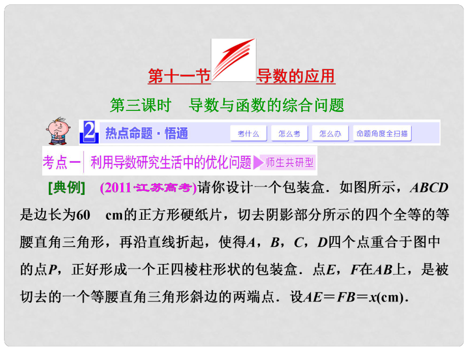 高考数学大一轮复习 第十一节 第三课时 导数与函数的综合问题课件 理 苏教版_第1页