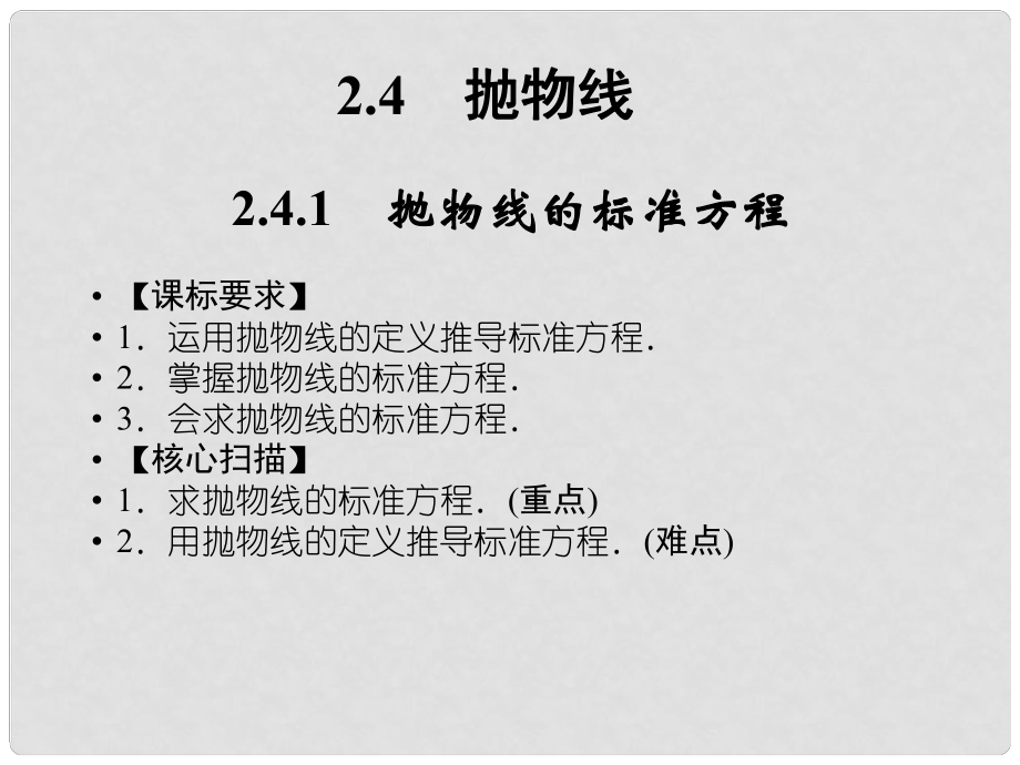 高中數(shù)學 241拋物線的標準方程課件 蘇教版選修21_第1頁