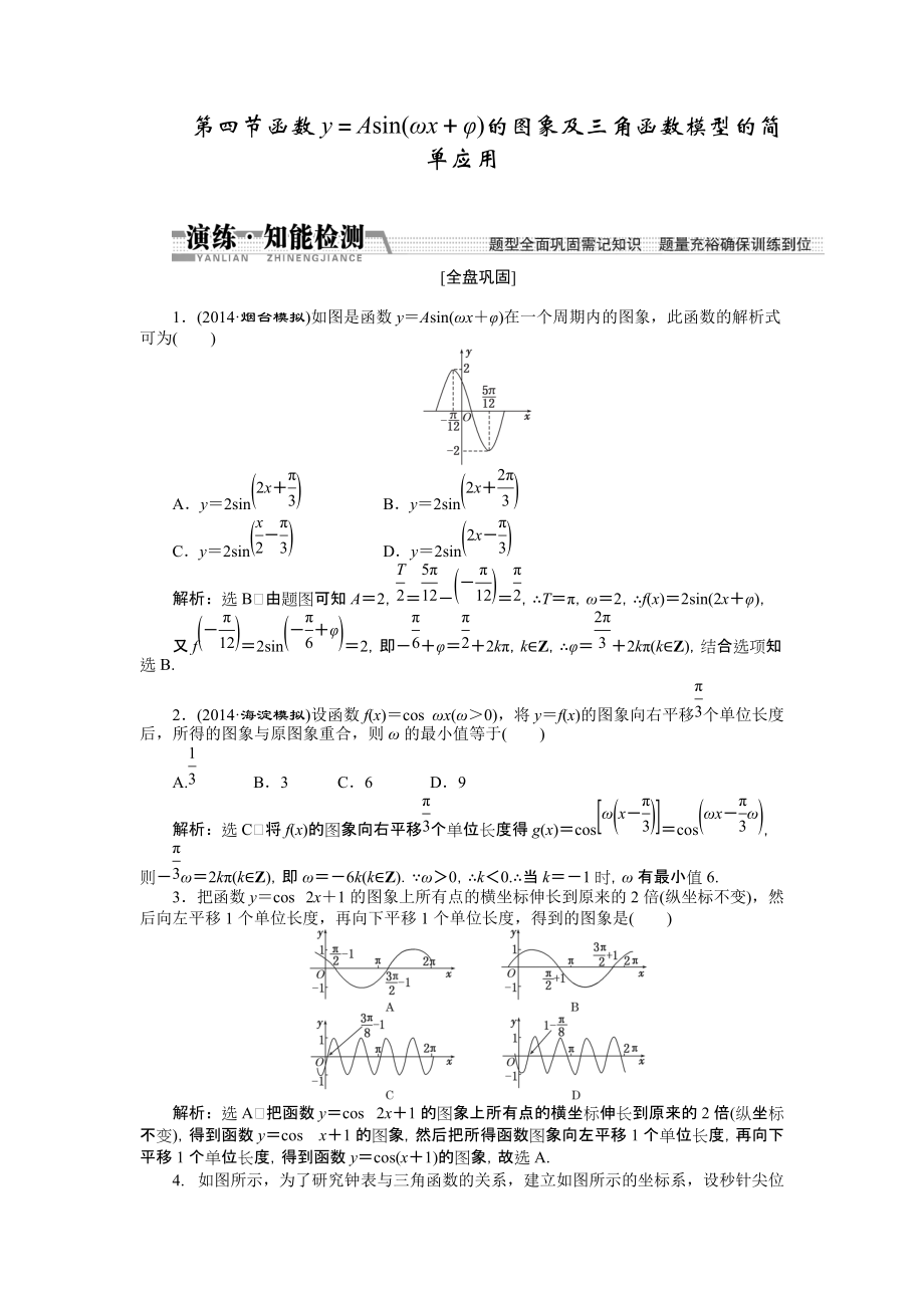 【創(chuàng)新方案】高考數(shù)學(xué)理一輪知能檢測：第3章 第4節(jié)　函數(shù)y＝asin(ωx＋φ)的圖象及3角函數(shù)模型的簡單應(yīng)用數(shù)學(xué)大師 為您收集整理_第1頁