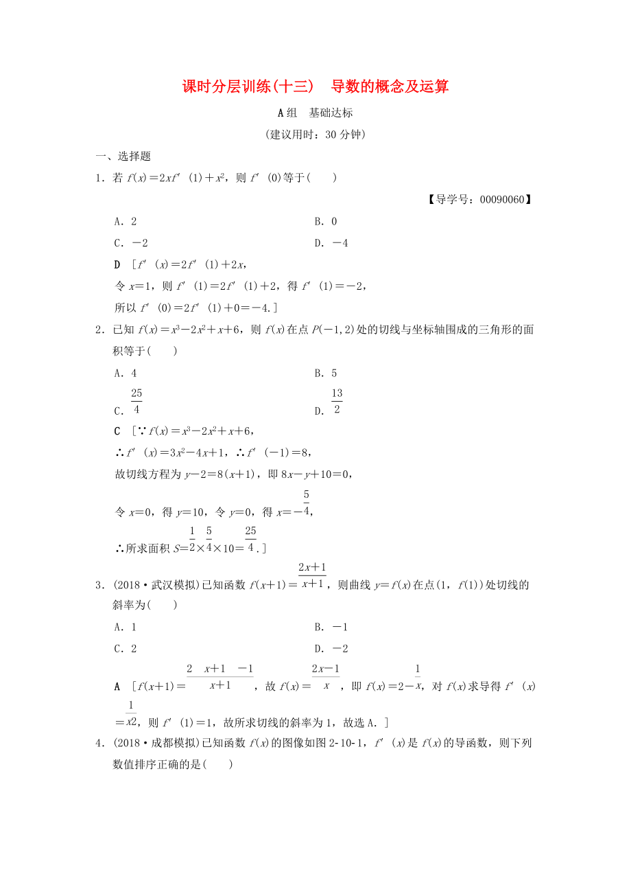 高考數(shù)學(xué)一輪復(fù)習(xí)學(xué)案訓(xùn)練課件北師大版文科： 課時(shí)分層訓(xùn)練13 導(dǎo)數(shù)的概念及運(yùn)算 文 北師大版_第1頁