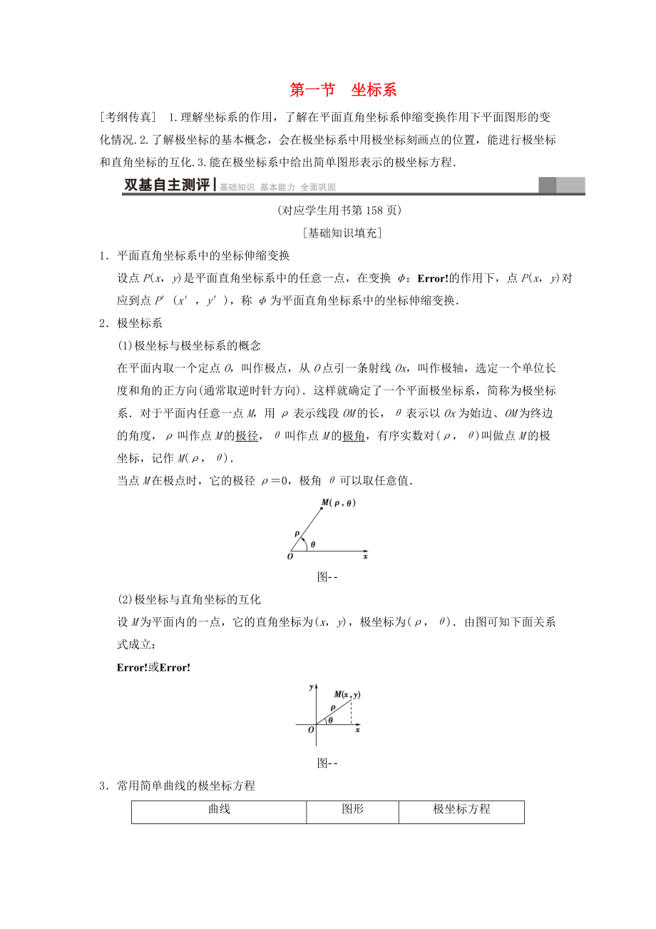 高考數(shù)學(xué)一輪復(fù)習(xí)學(xué)案訓(xùn)練課件北師大版文科： 坐標(biāo)系與參數(shù)方程 第1節(jié) 坐標(biāo)系學(xué)案 文 北師大版_第1頁