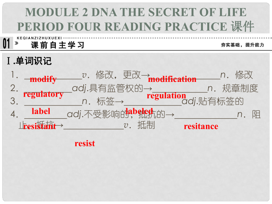 高中英語 Module 2 DNA the secret of life Period Four Reading Practice課件 外研版選修9_第1頁