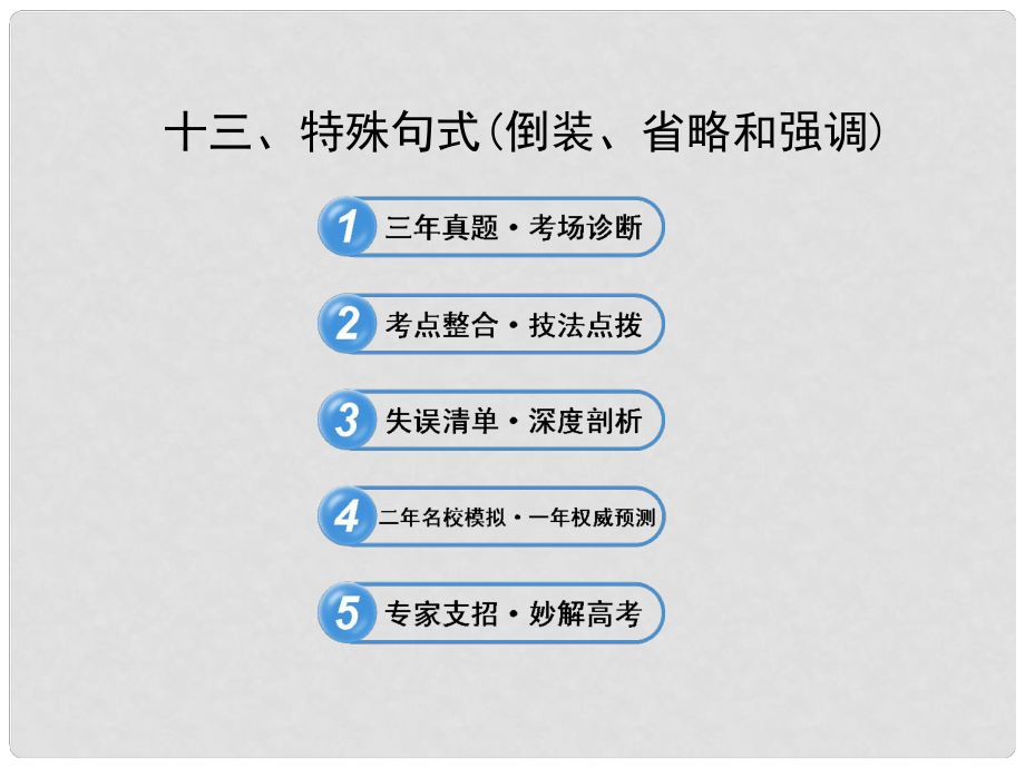 高考英語 考前100天沖刺 專題13 特殊句式倒裝、省略和強調(diào)課件_第1頁