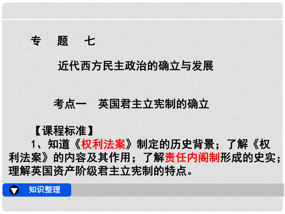 四川省大英縣育才中學(xué)高考?xì)v史一輪復(fù)習(xí) 專題七 近代西方民主政治的確立與發(fā)展課件_第1頁(yè)