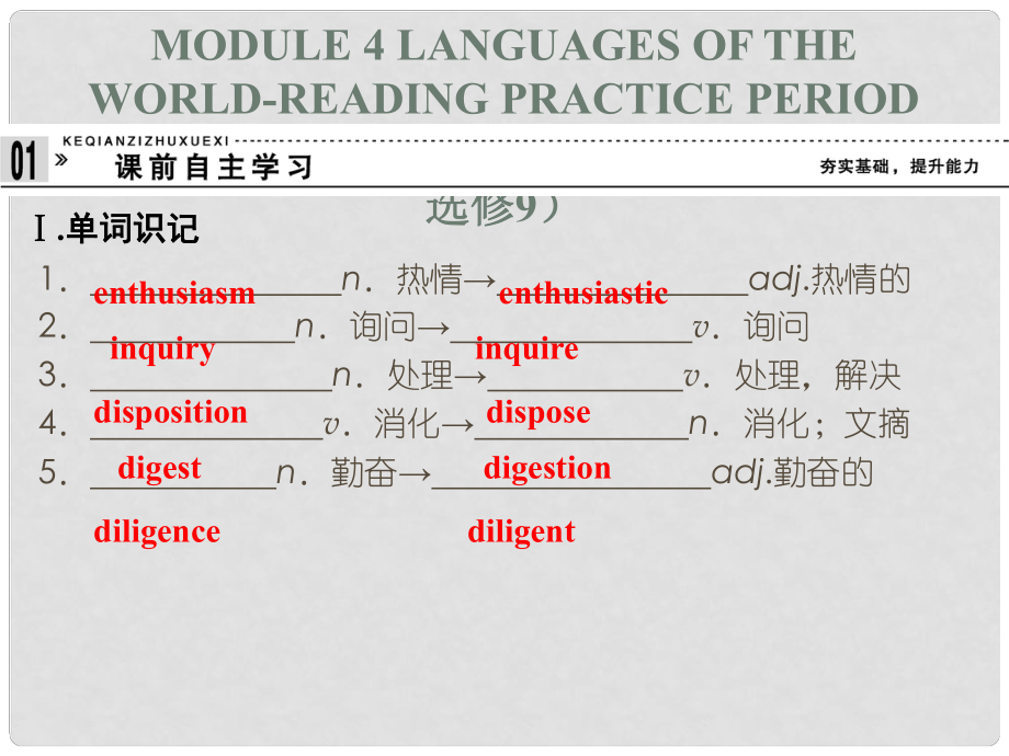 高中英語 Module 4 Languages of the Worldreading practice Period Four Reading Practice課件 外研版選修9_第1頁