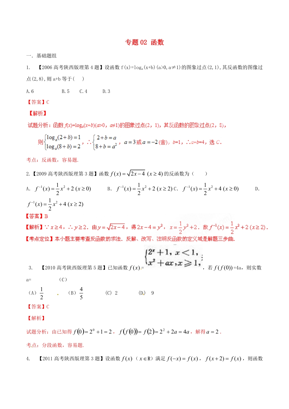 【備戰(zhàn)】陜西版高考數(shù)學(xué)分項(xiàng)匯編 專(zhuān)題02 函數(shù)含解析理科_第1頁(yè)