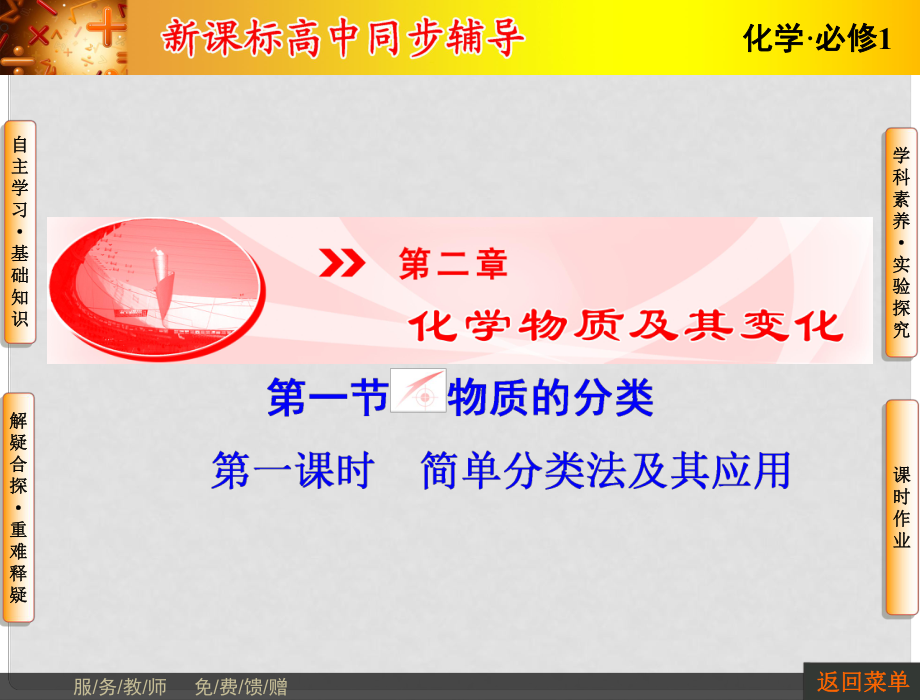 長江作業(yè)高中化學(xué) 第二章 第1節(jié) 第1課時(shí) 簡單分類法及其應(yīng)用課件 新人教版必修1_第1頁