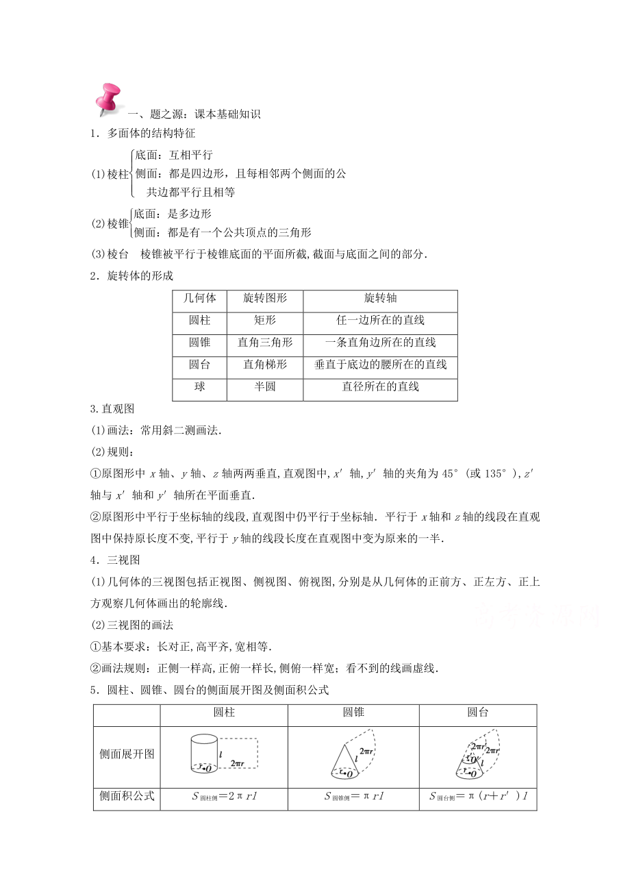 萬變不離其宗：高中數(shù)學課本典例改編之必修二、三：專題一 空間幾何體 Word版含解析_第1頁