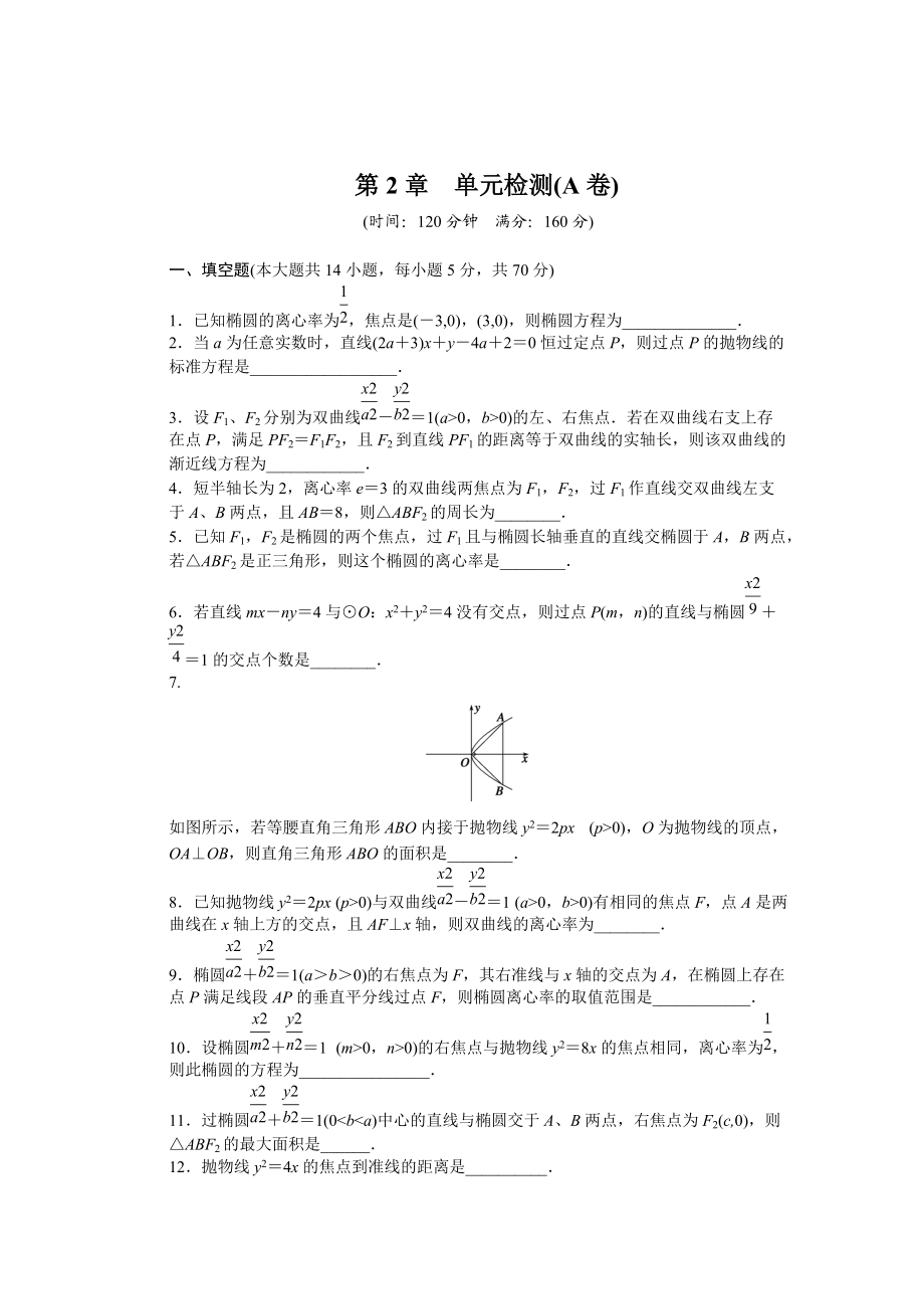 蘇教版數(shù)學選修21：第2章 圓錐曲線與方程 第2章 單元檢測A卷含答案_第1頁