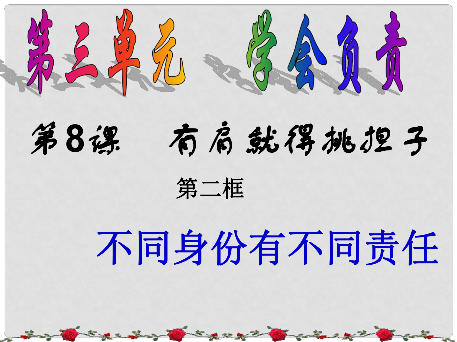 八年級政治上：第三單元 第8課第二框 不同身份有不同責(zé)任 課件（蘇教版）_第1頁