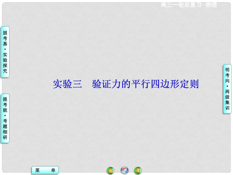 高考物理一輪總復(fù)習(xí) 實(shí)驗(yàn)探究三 驗(yàn)證力的平行四邊形定則課件_第1頁