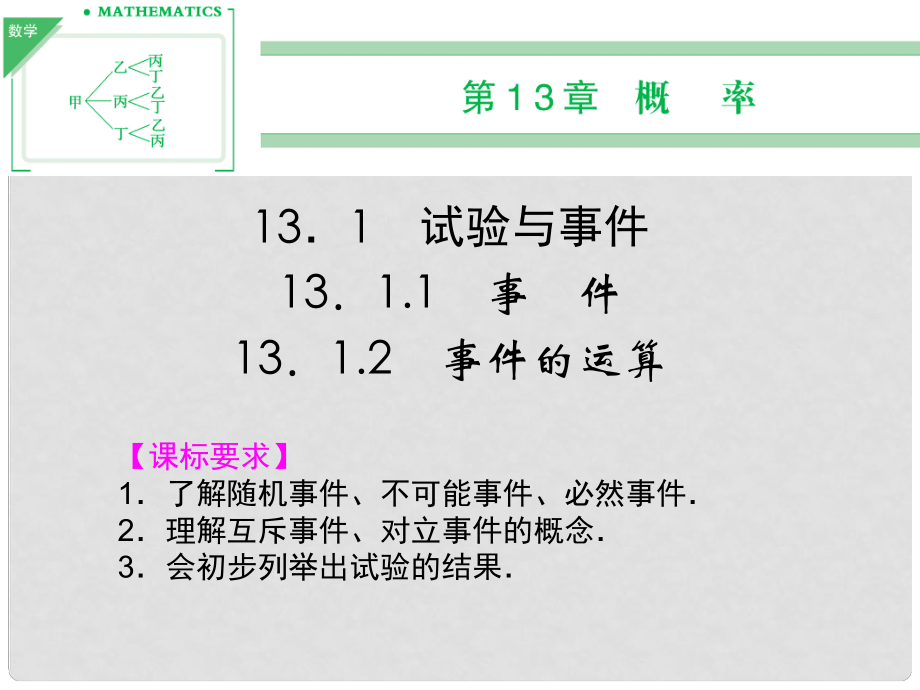 高中數(shù)學(xué) 131(1+2)事件、事件的運(yùn)算課件 湘教版必修5_第1頁