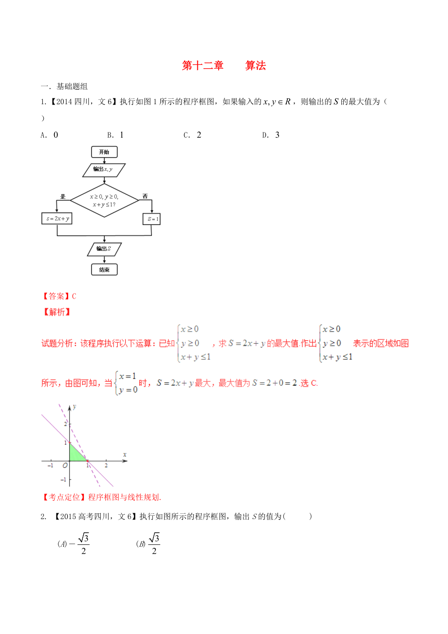 【備戰(zhàn)】四川版高考數(shù)學(xué)分項匯編 專題12 算法含解析文_第1頁