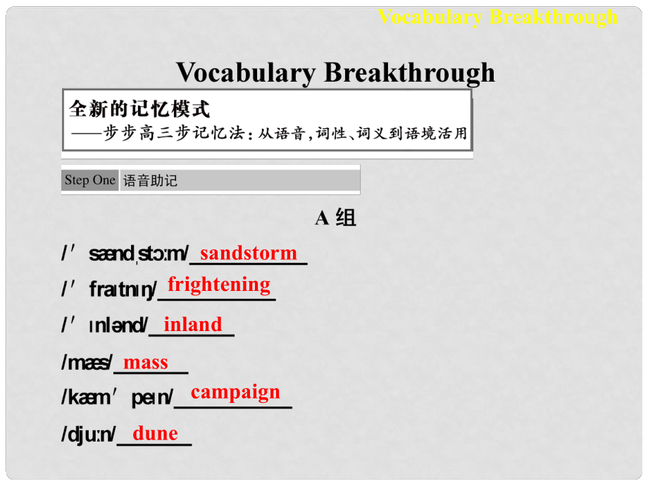 高中英语 Module 4 Sandstorms in Asia Vocabulary Breakthrough课件 外研版必修3_第1页