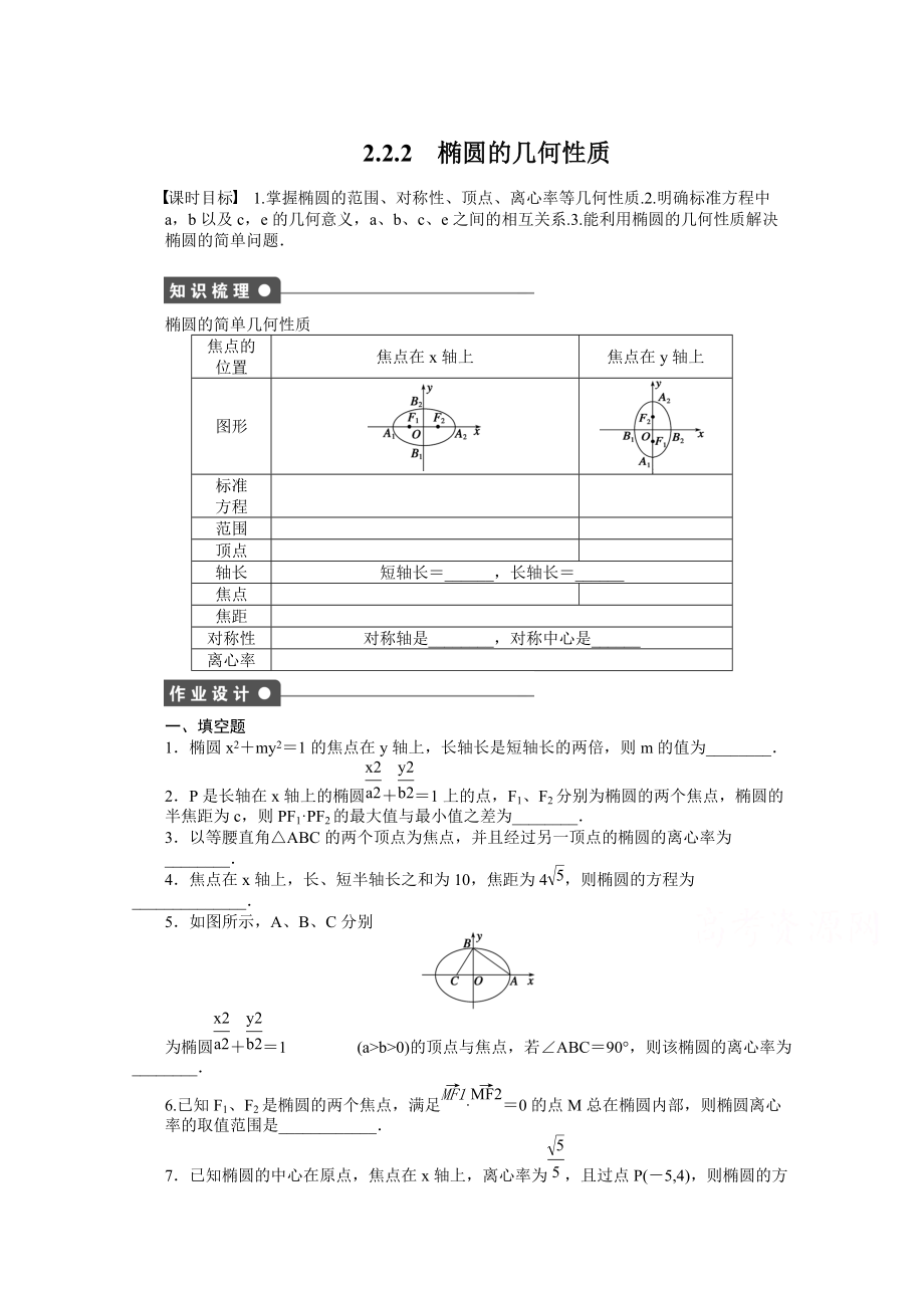 蘇教版數(shù)學(xué)選修21：第2章 圓錐曲線與方程 2.2.2 課時(shí)作業(yè)含答案_第1頁