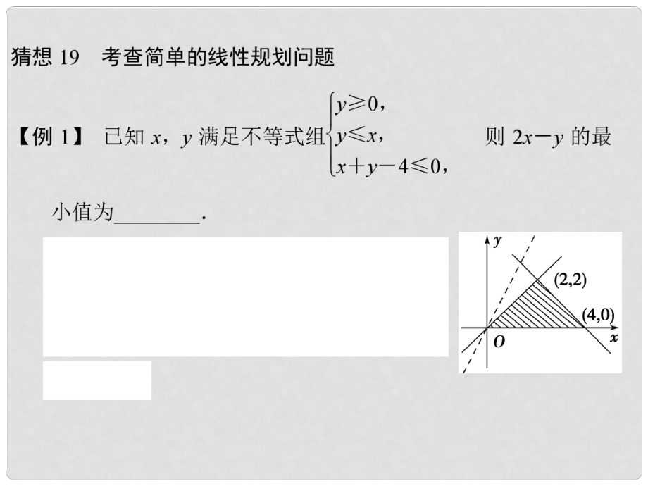 高三數(shù)學(xué)三輪總復(fù)習(xí) 猜想19 考查簡(jiǎn)單的線性規(guī)劃問(wèn)題 理_第1頁(yè)