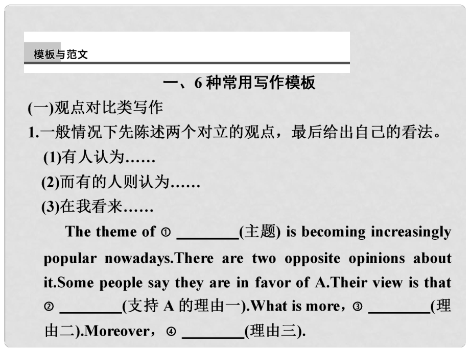 高考英語二輪復(fù)習(xí) 專題知識(shí)與增分策略 第二部分 模板與范文課件_第1頁