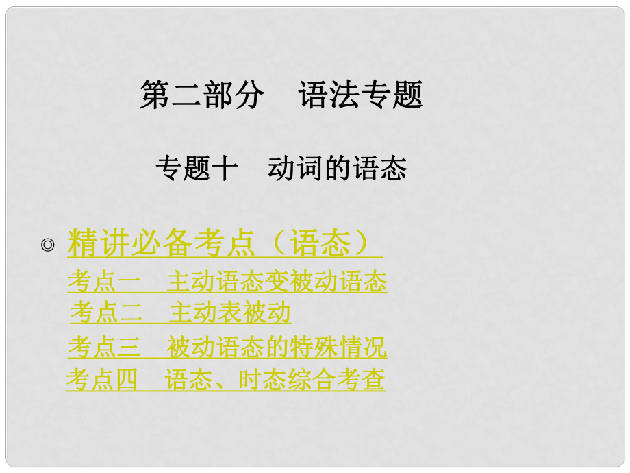 領(lǐng)跑中考（廣東專版）中考英語 專題十 動詞的語態(tài)課件_第1頁