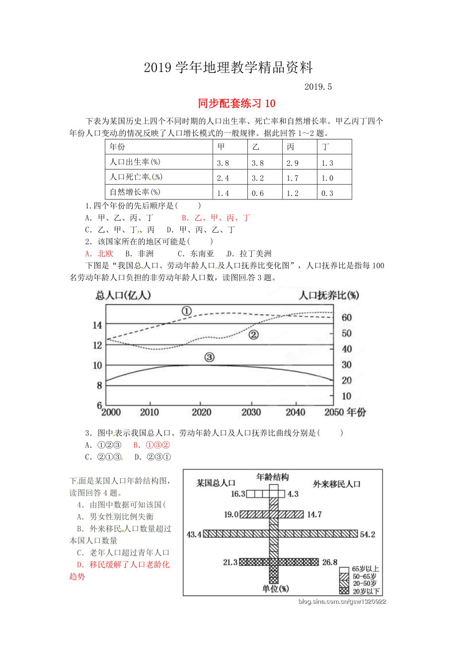 山东省冠县武训高级中学高考地理二轮复习 同步配套练习10_第1页