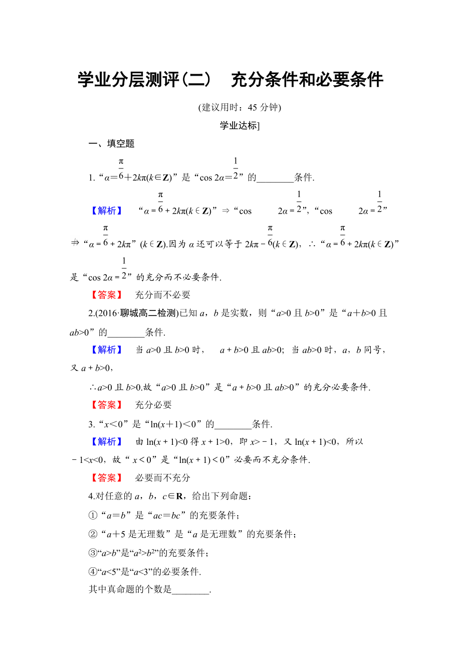 高中數(shù)學蘇教版選修11學業(yè)分層測評：第1章 常用邏輯用語1.1.2 Word版含解析_第1頁