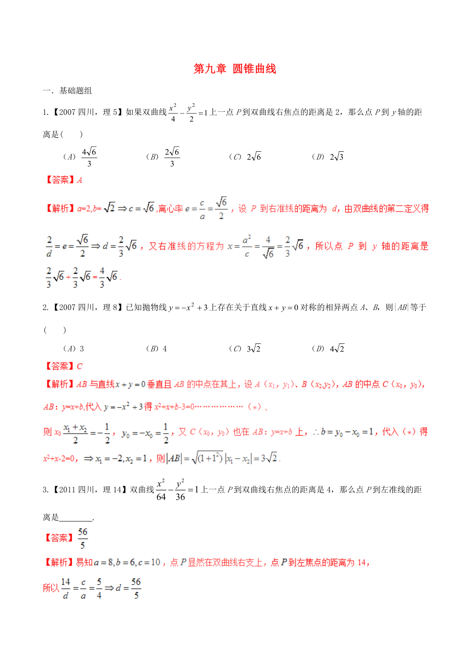 【備戰(zhàn)】四川版高考數(shù)學(xué)分項(xiàng)匯編 專(zhuān)題9 圓錐曲線含解析理_第1頁(yè)