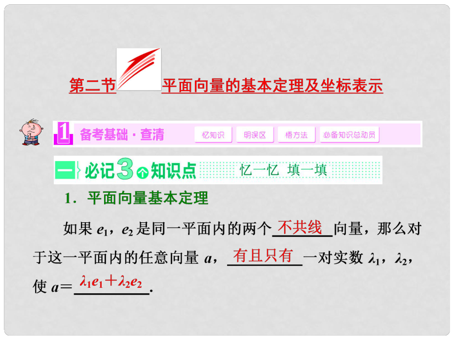 高考數(shù)學一輪復習 第二節(jié) 平面向量的基本定理及坐標表示課件 理 新人教A版_第1頁