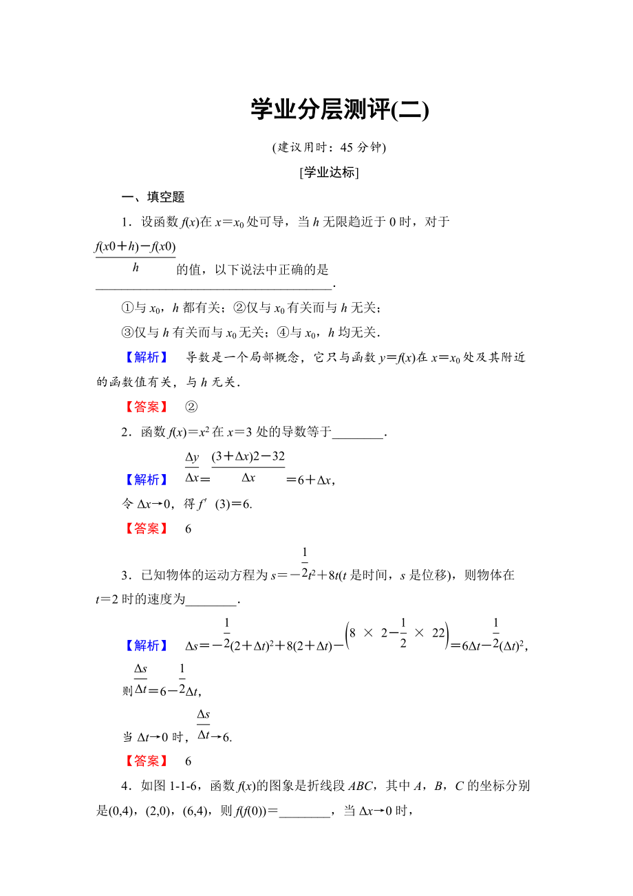 高中数学苏教版选修22学业分层测评2 瞬时变化率——导数 Word版含解析_第1页