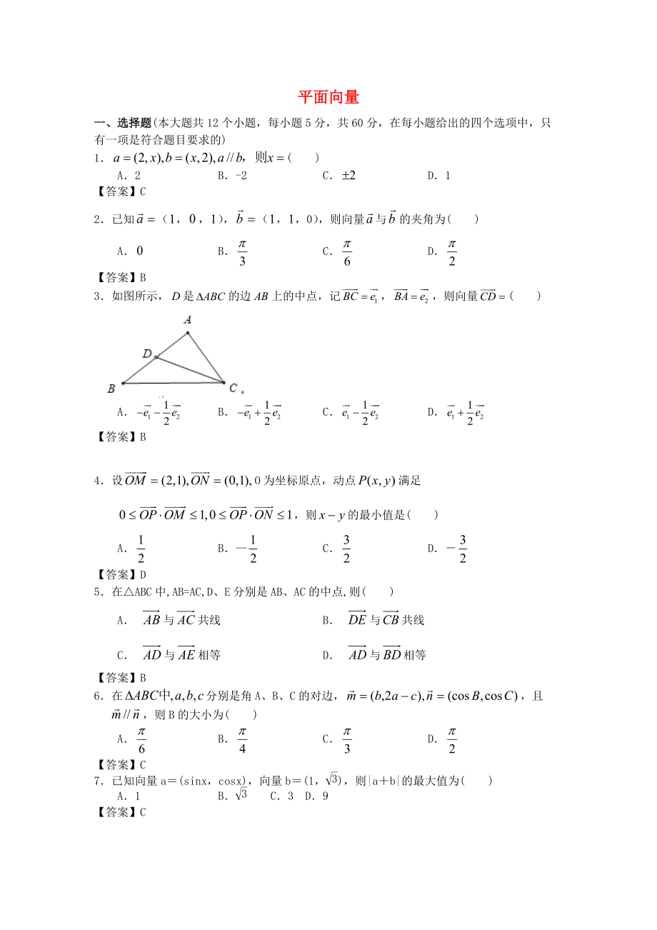 廣東省江門市高考數學一輪復習 專項檢測試題09 平面向量_第1頁