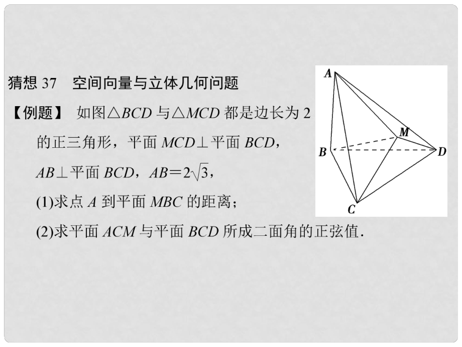 高三數(shù)學三輪總復習 猜想37 空間向量與立體幾何問題 理_第1頁