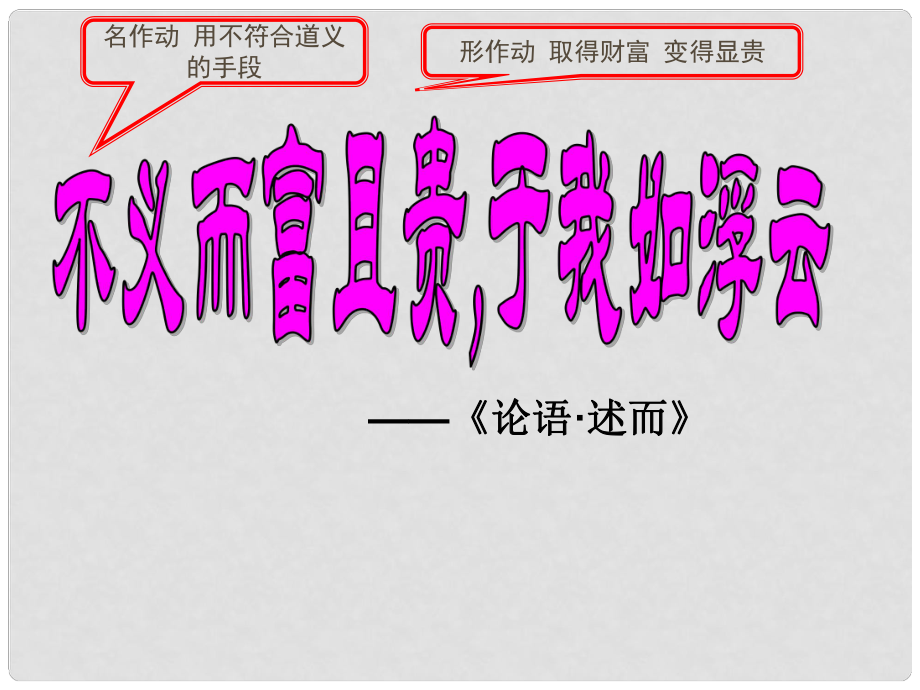 陕西省汉中市洋县中学高中语文《不义而富且贵于我如浮云》课件 新人教版选修《先秦诸子选读》_第1页