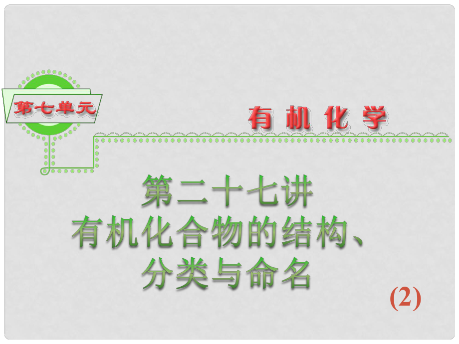 浙江省高三化学 第7单元27讲 有机化合物的结构、分类与命名（2）课件 新人教版_第1页