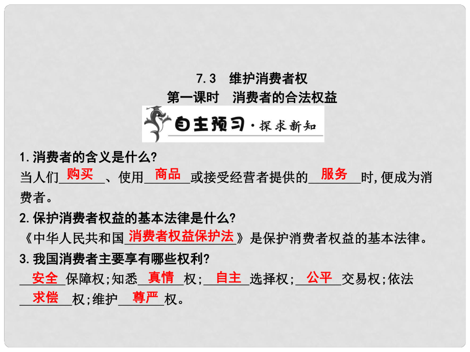 八年級政治下冊 第七單元 第三課 第一框 消費(fèi)者的合法權(quán)益課件 粵教版_第1頁