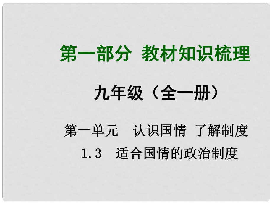 安徽省中考政治總復習 第一部分 教材知識梳理 九年級 1.3 適合國情的政治制度課件 粵教版_第1頁