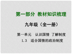 安徽省中考政治總復習 第一部分 教材知識梳理 九年級 1.3 適合國情的政治制度課件 粵教版