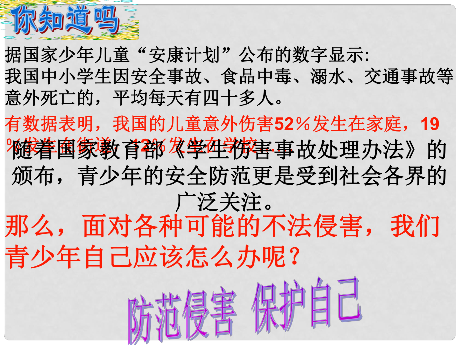 七年级政治上册 第四单元 第九课 第二框 防范侵害保护自己课件 新人教版_第1页