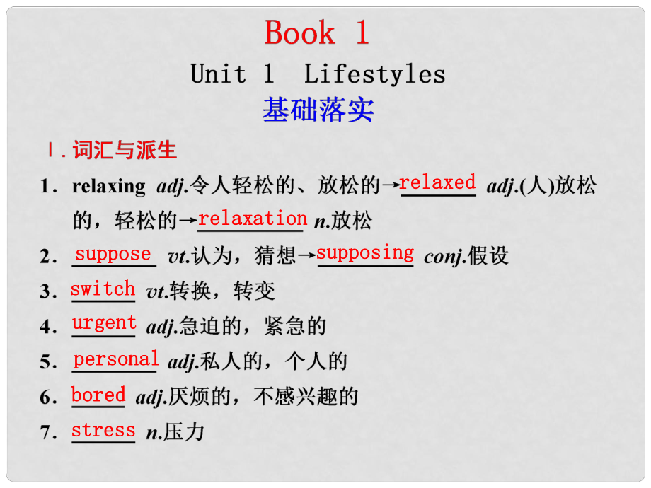 福建省高考英語總復(fù)習 Unit1Lifestyles課件 北師大版必修1_第1頁