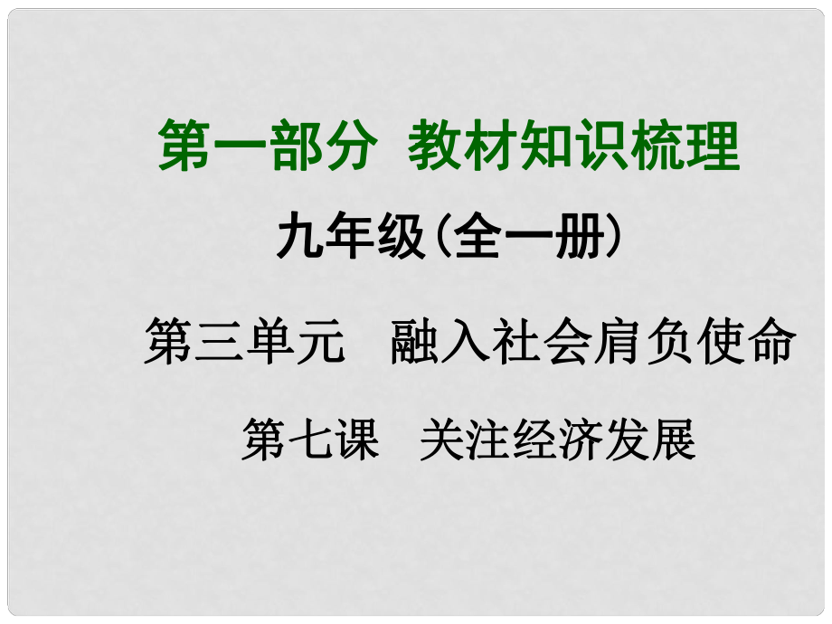 广西中考政治总复习 第一部分 教材知识梳理 九年级 第三单元 第七课 关注经济发展课件（教材知识导航+中考考点精讲+备考试题精编） 新人教版_第1页