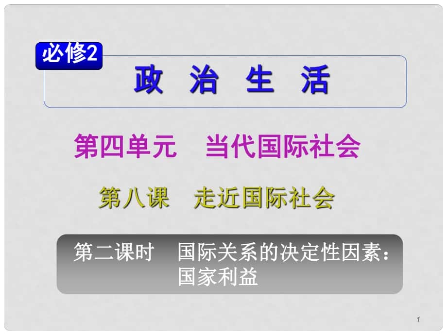 山西省高考政治復(fù)習(xí) 第4單元第8課第2課時(shí) 國(guó)際關(guān)系的決定性因素 國(guó)家利益課件 新人教版必修2_第1頁(yè)