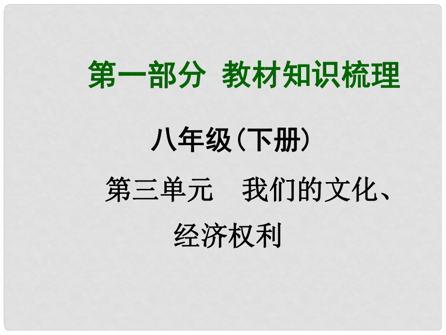 广西中考政治总复习 第一部分 教材知识梳理 八下 第三单元 我们的文化、经济权利课件（教材知识导航+中考考点精讲+备考试题精编） 新人教版_第1页