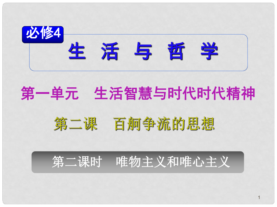 山西省高考政治復(fù)習(xí) 第1單元第2課第2課時(shí) 唯物主義和唯心主義課件 新人教版必修4_第1頁(yè)